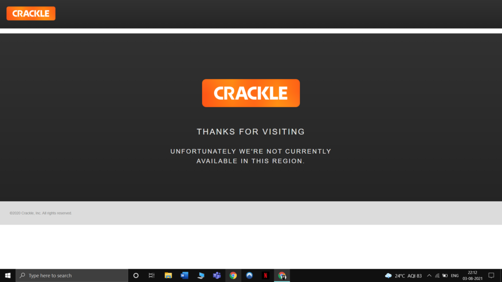 Crackle TV Is Not Available In Your Region